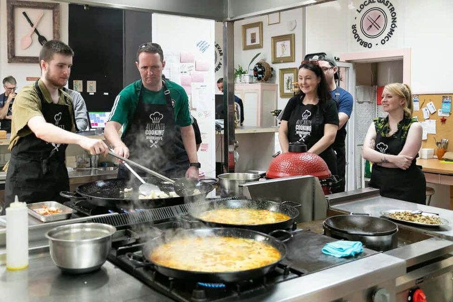 Alicante: Paella & Sangria Class with Tapas and Market Visit - Cooking Alicante-style paella from scratch