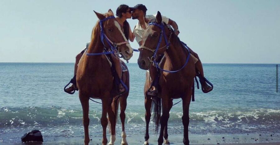 Santorini Fun day: Horseriding- Wine Tasting - Tapas - Riding beside the volcanic black beach